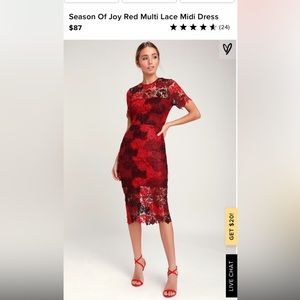 Lulu’s Season of Joy red lace midi dress